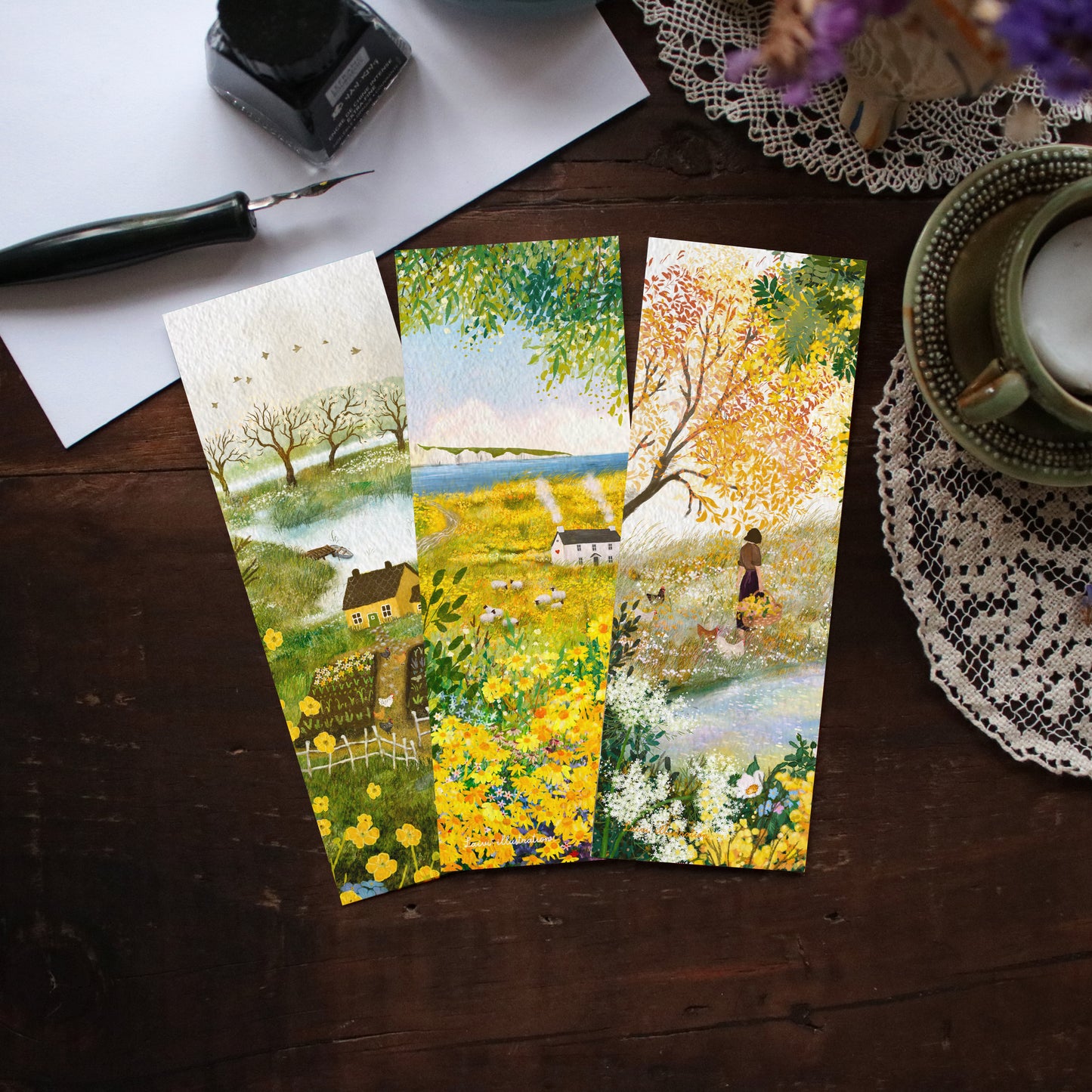 Set of 3 bookmarks "Yellow Flowers of Spring"