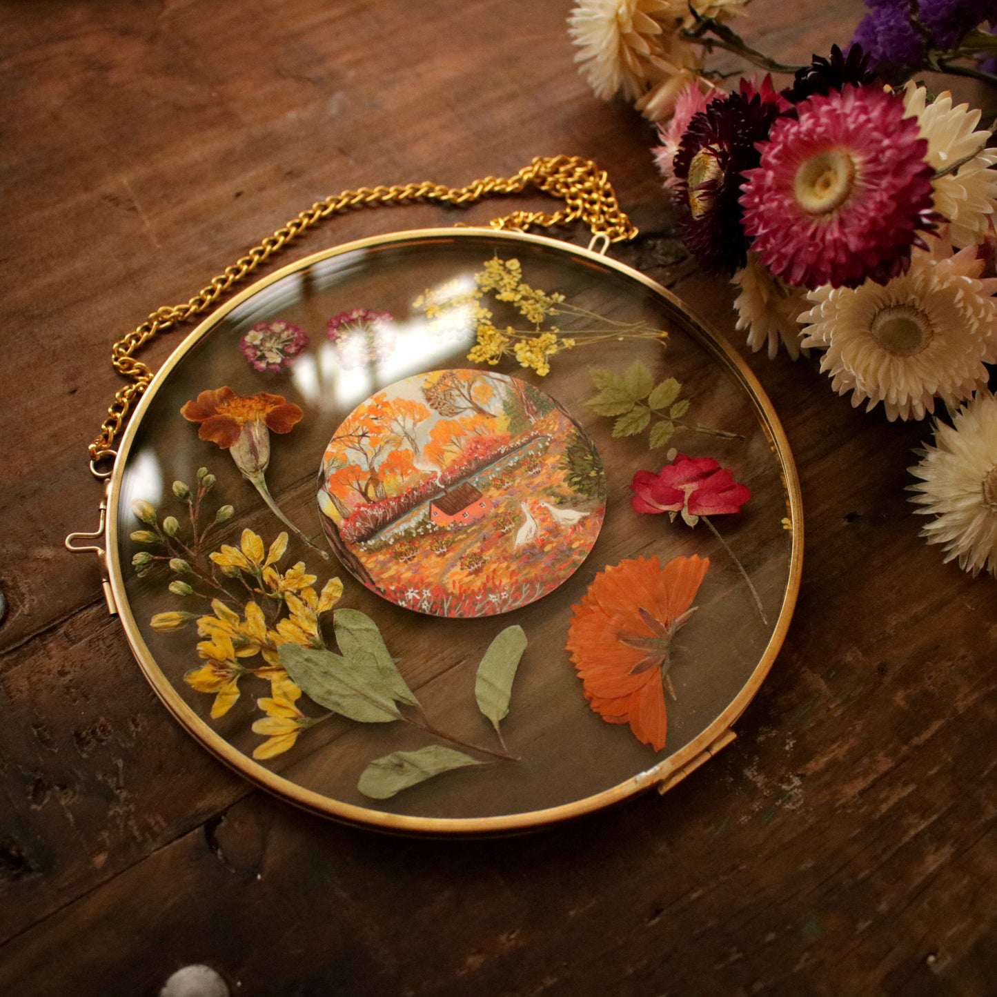 Pressed flower frame with Redcurrant Bushes art print