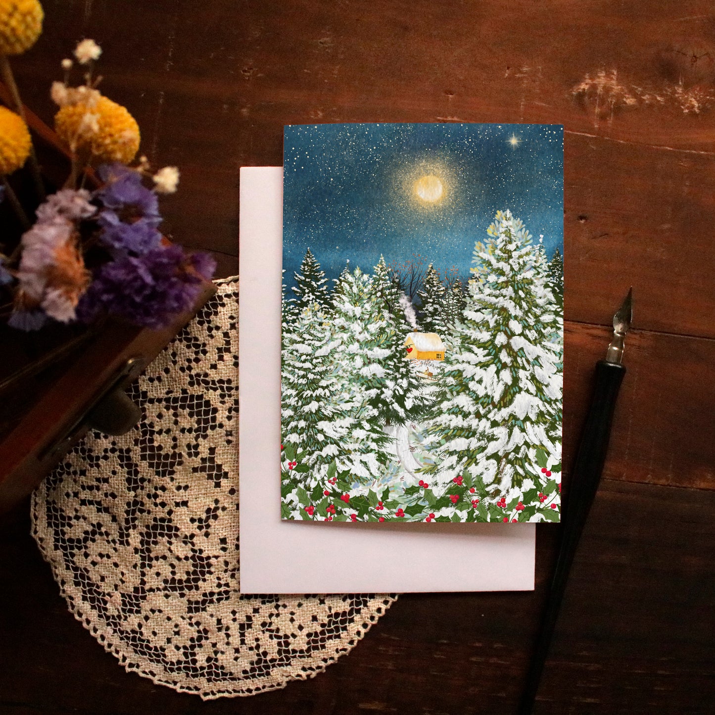 Greeting Card set of 4 "Snowy Winter Nights"