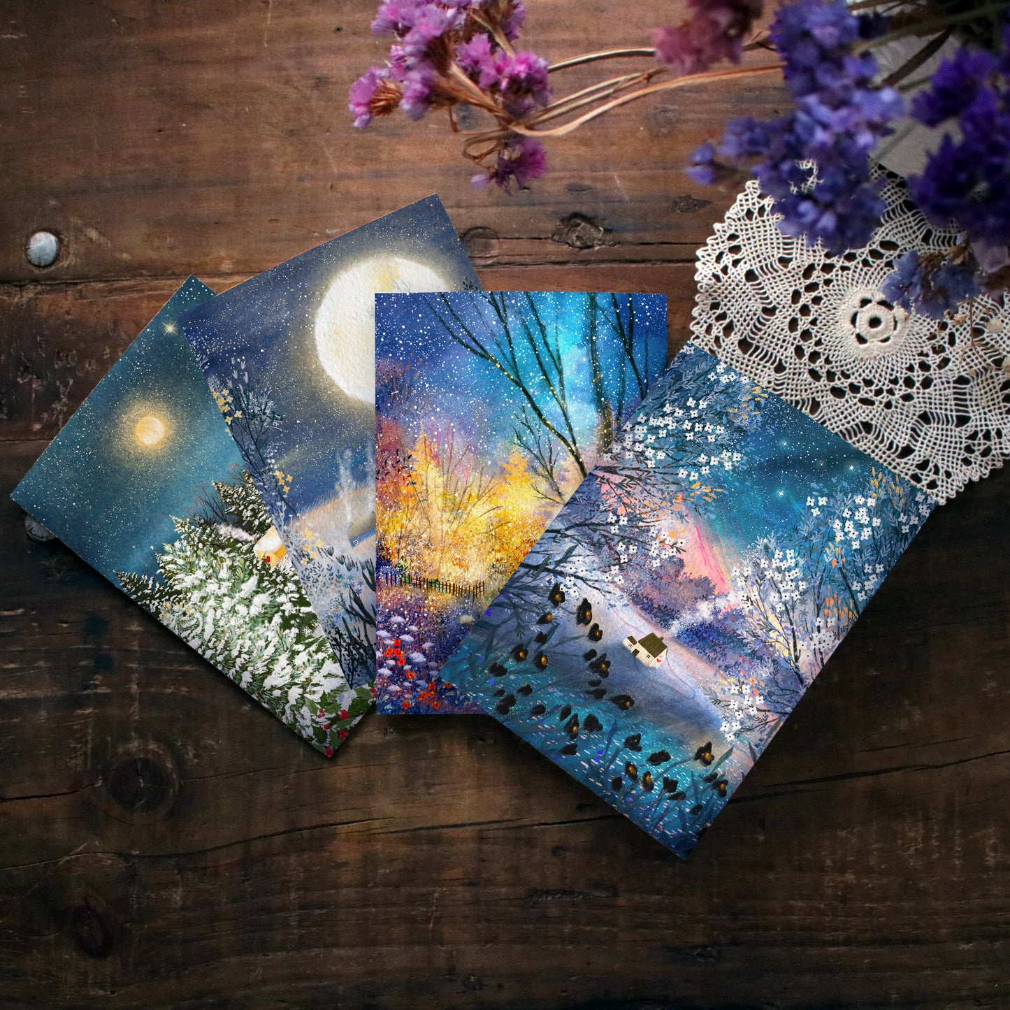 Greeting Card set of 4 "Snowy Winter Nights"