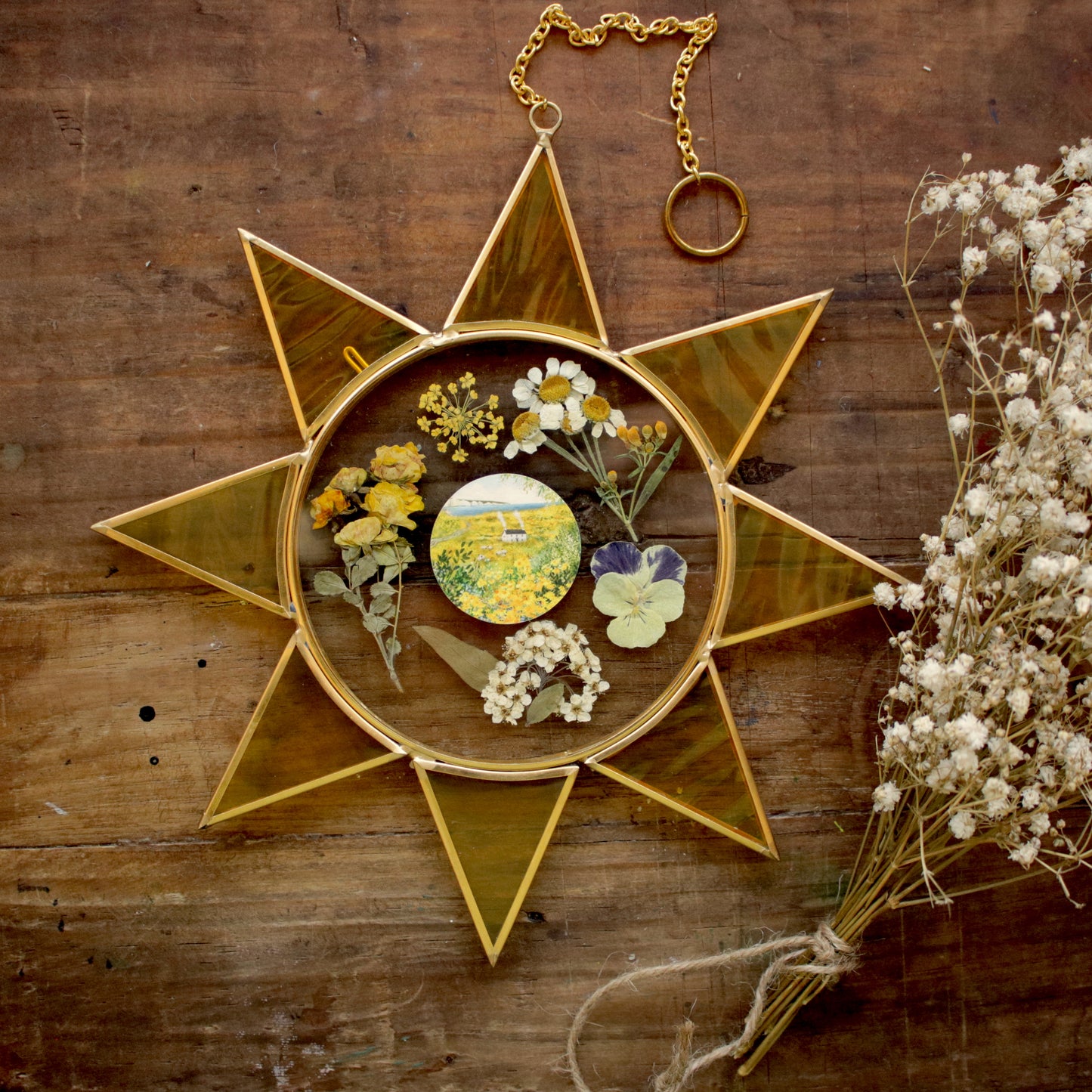 Pressed flower frame with View of the Seven Sisters art print