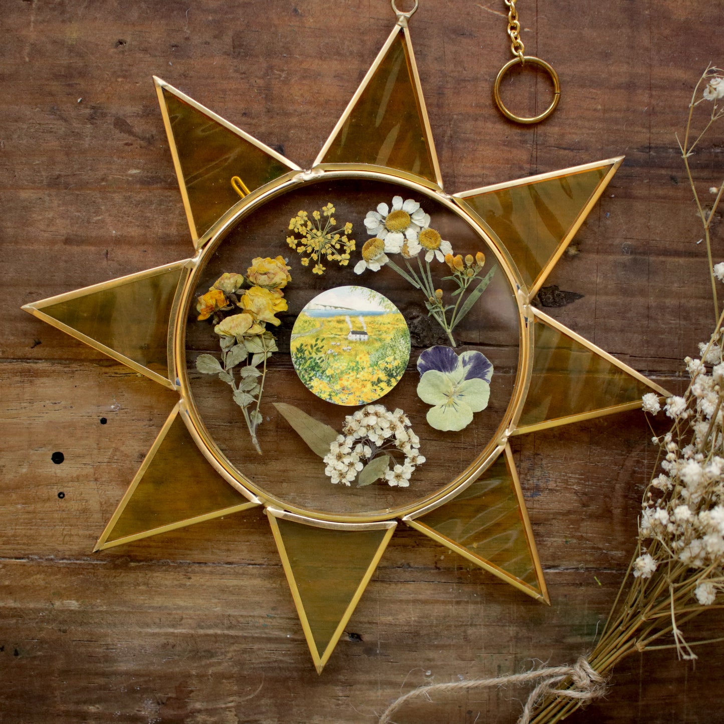 Pressed flower frame with View of the Seven Sisters art print