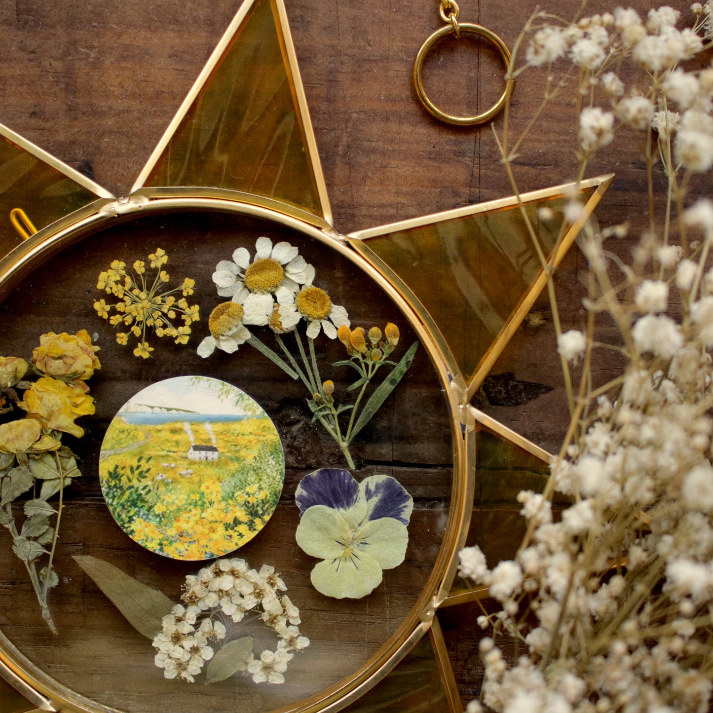 Pressed flower frame with View of the Seven Sisters art print