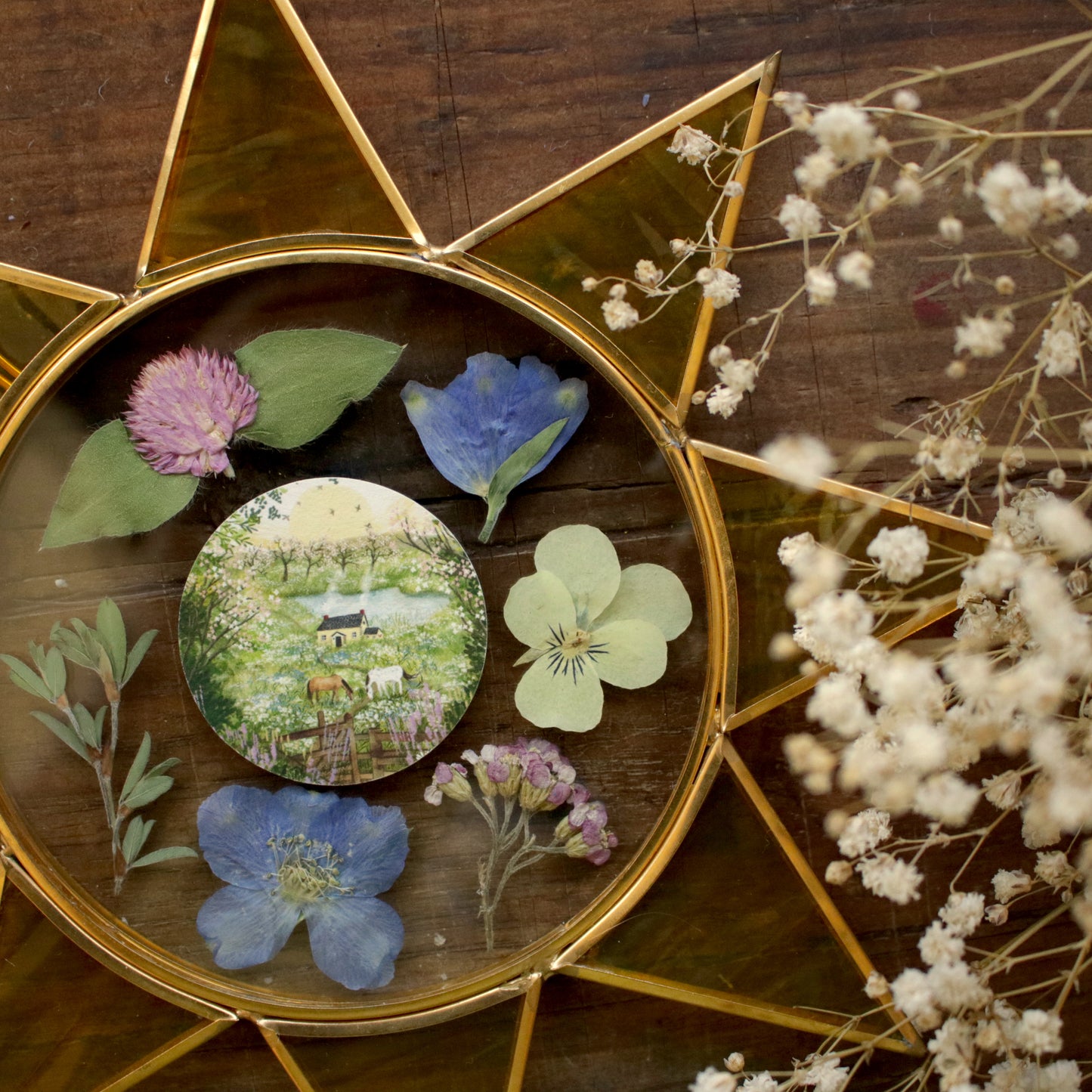 Pressed flower frame with April in Bloom art print