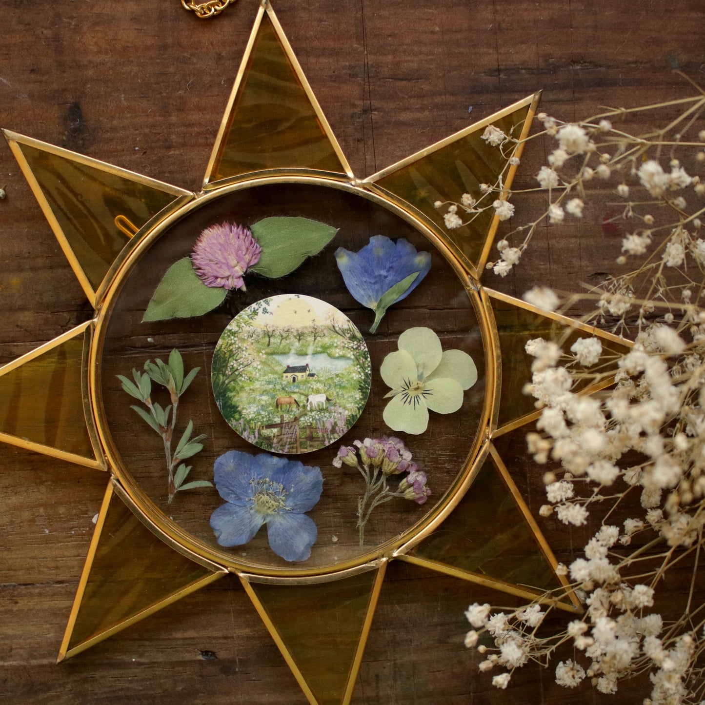 Pressed flower frame with April in Bloom art print