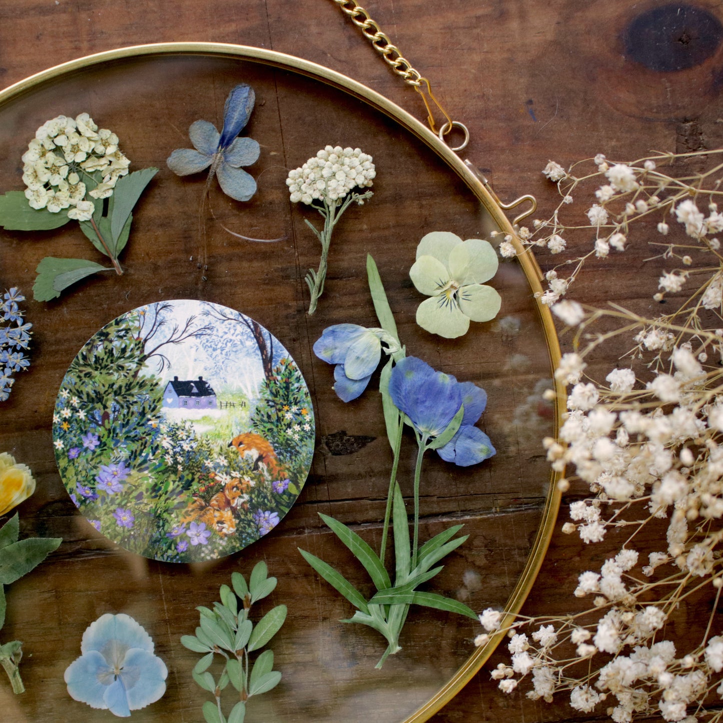 Pressed flower frame with Thawing Woodland art print