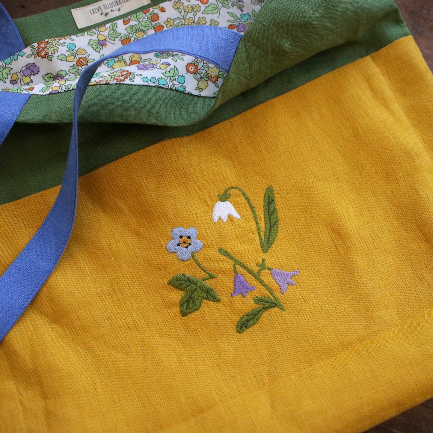 Handmade Linen Tote Bag with an Embroidery "Blooming Meadow"