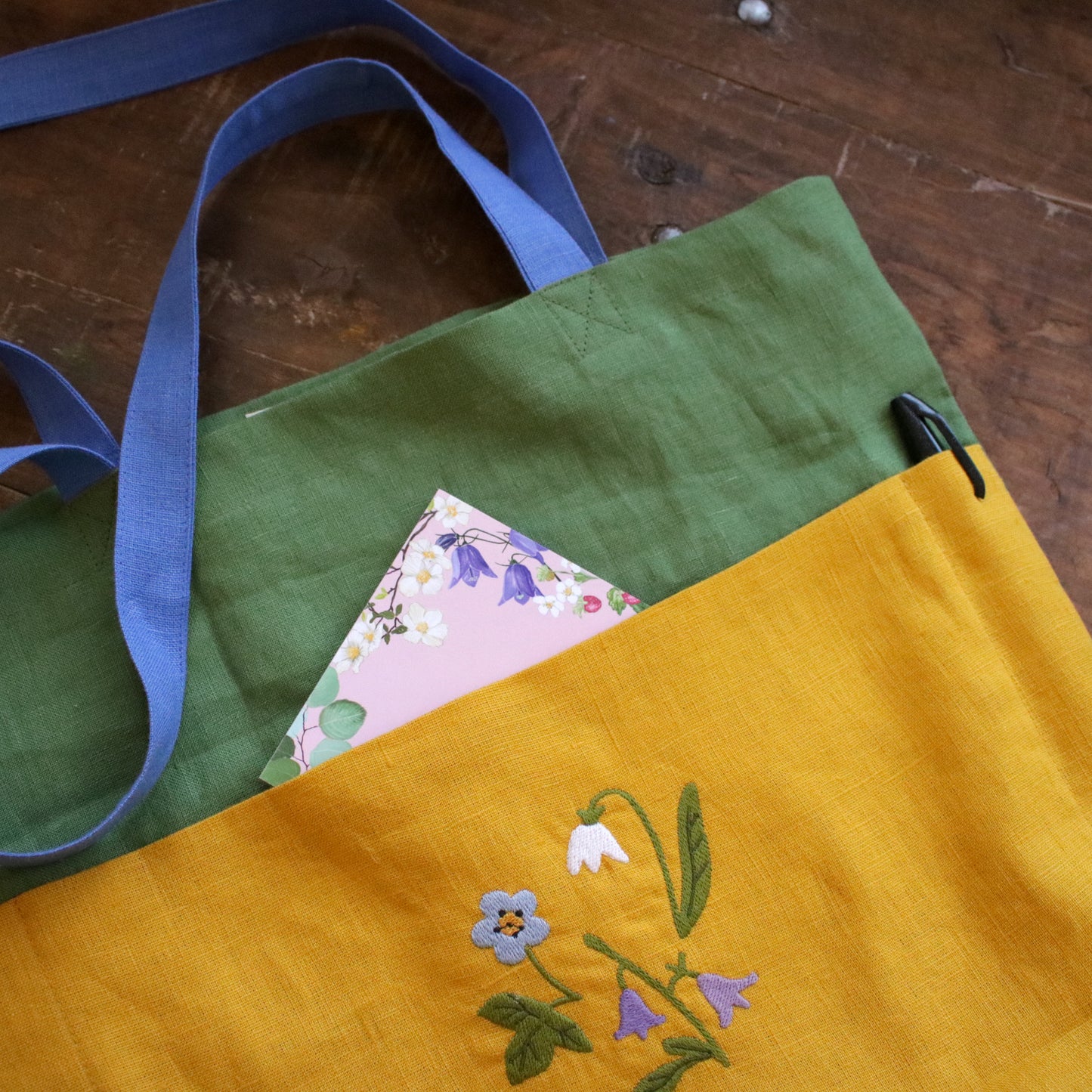 Handmade Linen Tote Bag with an Embroidery "Blooming Meadow"