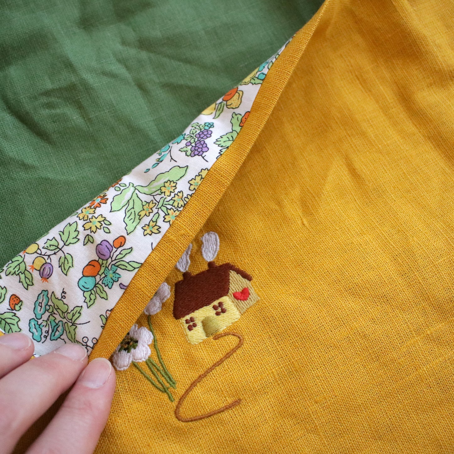 Handmade Linen Tote Bag with an Embroidery "The Garden Stroll"