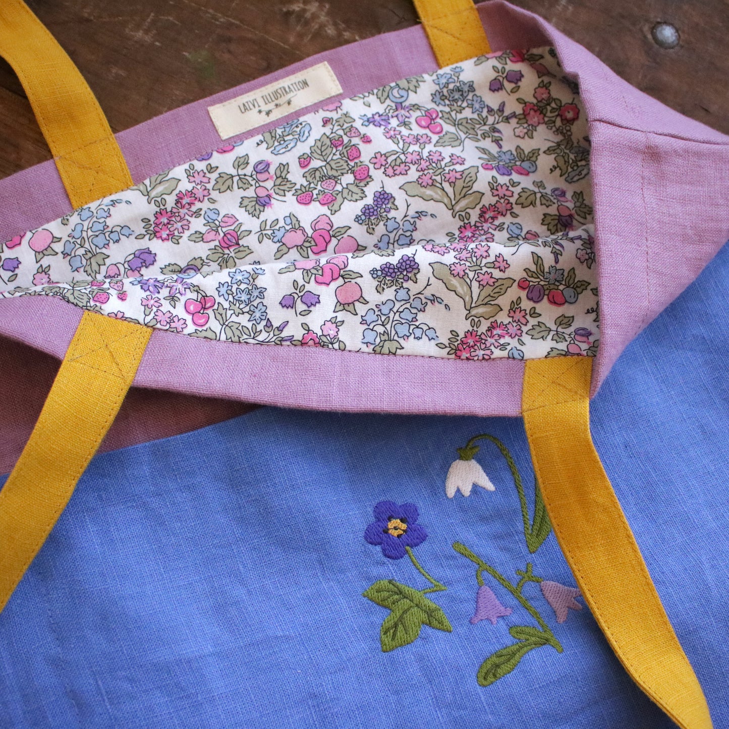 Handmade Linen Tote Bag with an Embroidery "Morning Blooms"