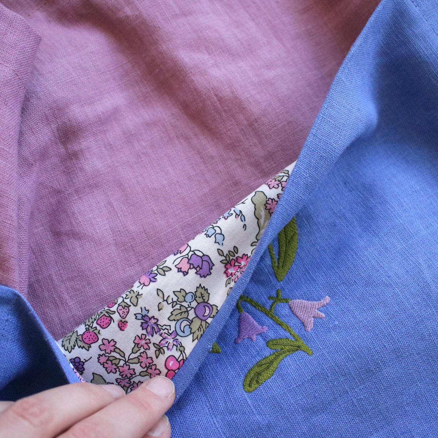 Handmade Linen Tote Bag with an Embroidery "Morning Blooms"