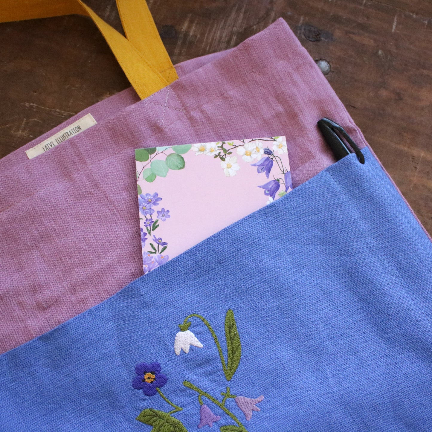 Handmade Linen Tote Bag with an Embroidery "Morning Blooms"