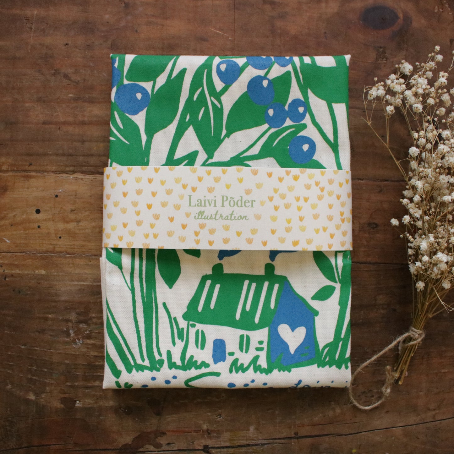 Screen printed tea towel "Blueberry Forest"