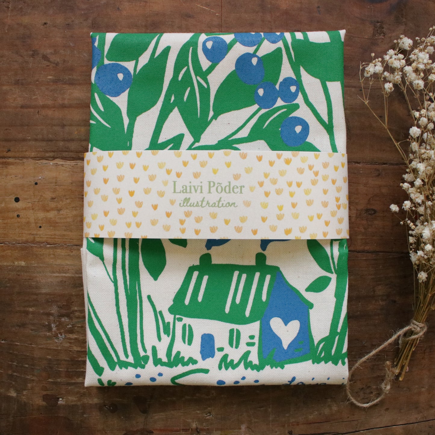 Screen printed tea towel "Blueberry Forest"