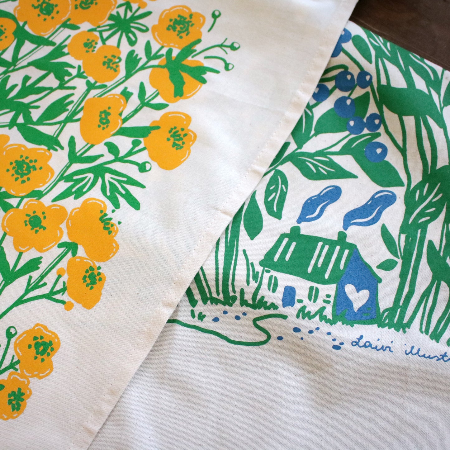 Screen printed tea towel "Blueberry Forest"