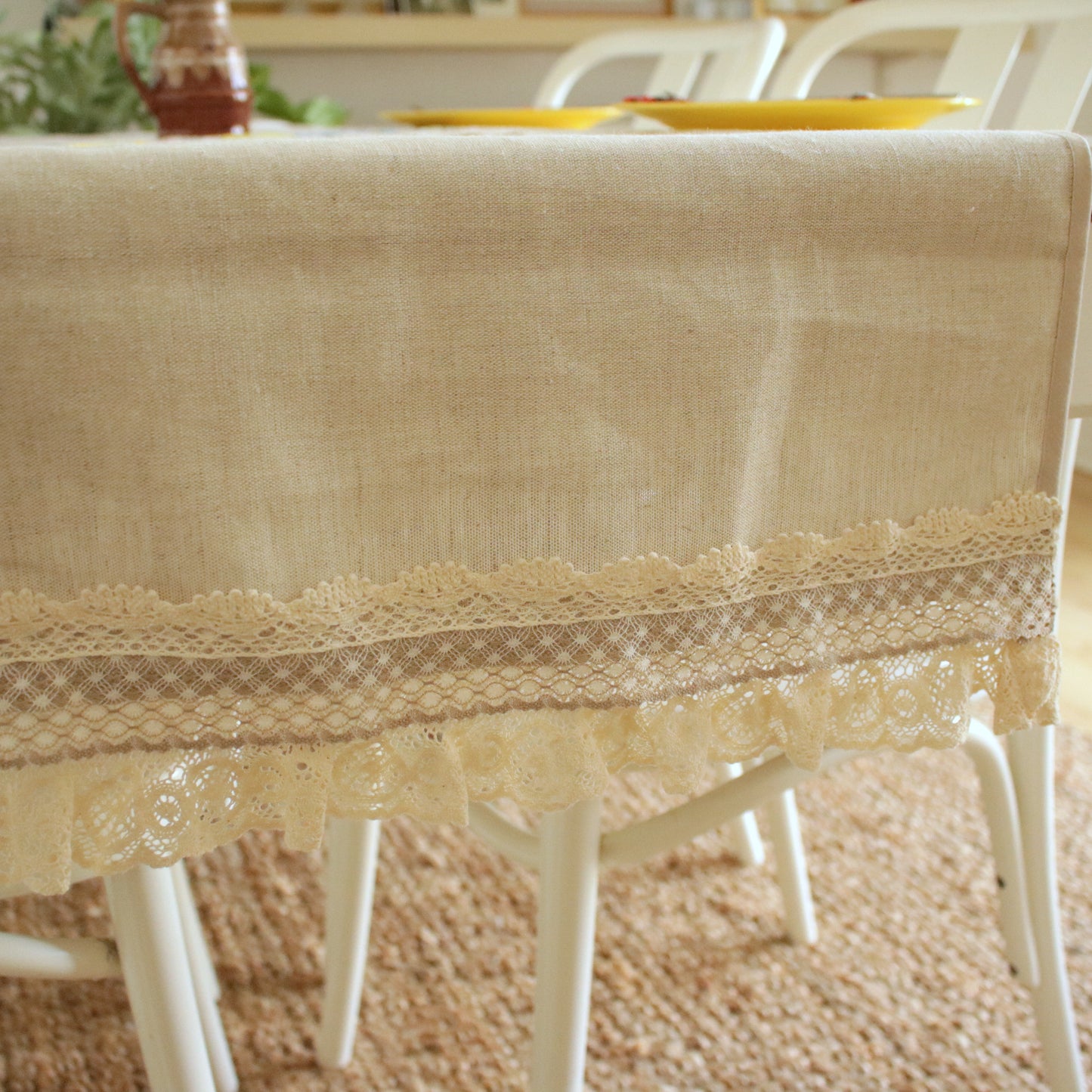 Linen Table Runner with Patchwork Detail "Primrose Garden"