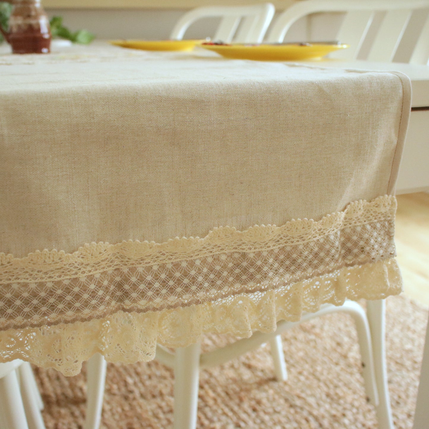 Linen Table Runner with Patchwork Detail "Daffodil Dream"