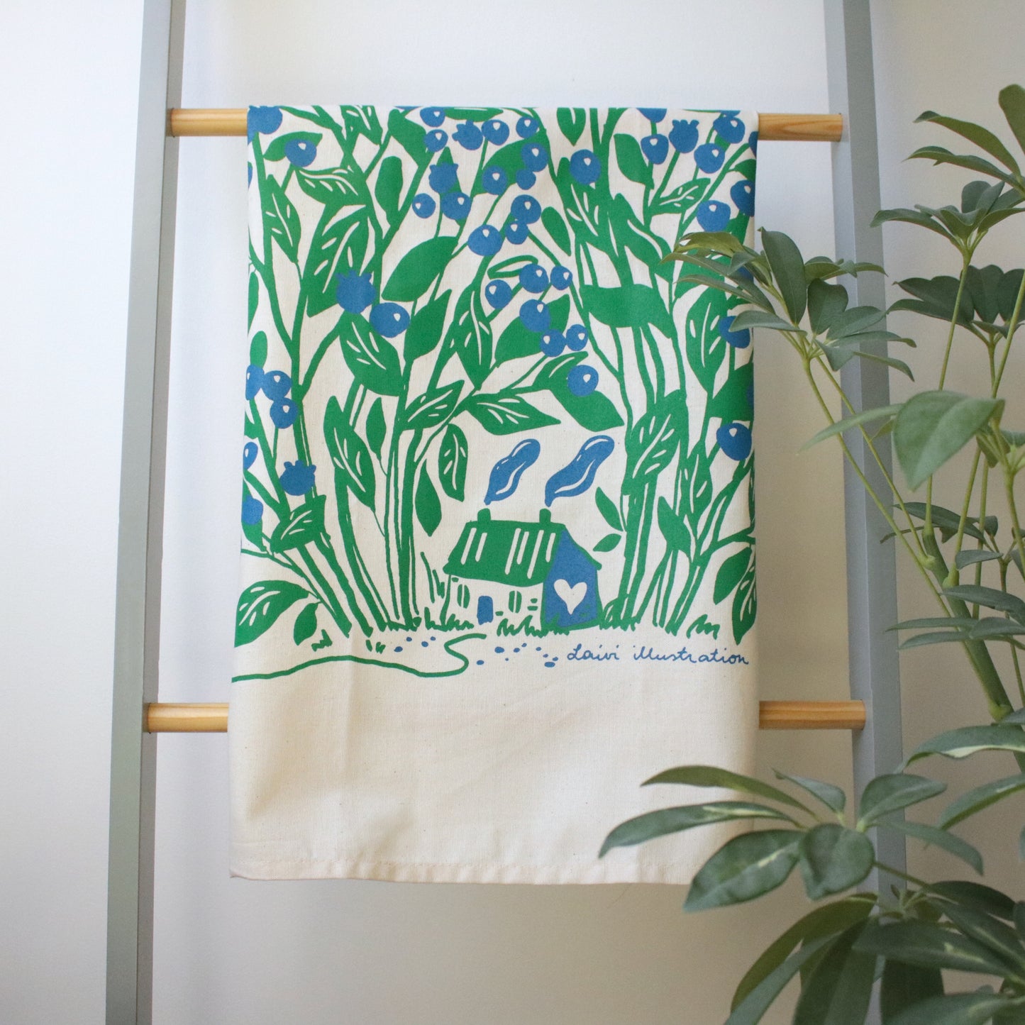 Screen printed tea towel "Blueberry Forest"