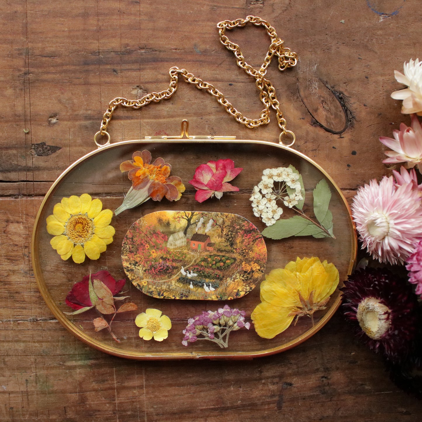 Pressed flower frame with Autumn's Embrace art print