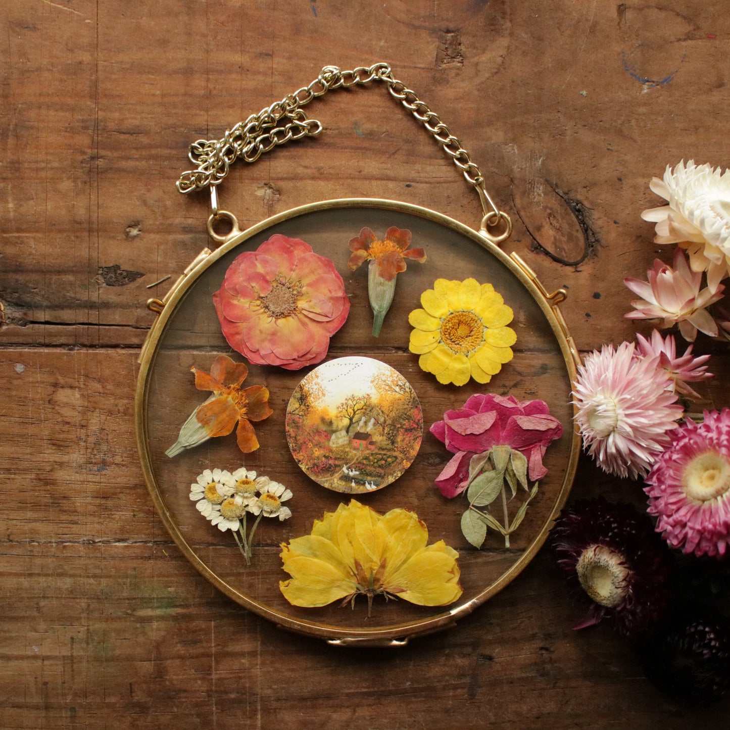 Pressed flower frame with Autumn's Embrace art print