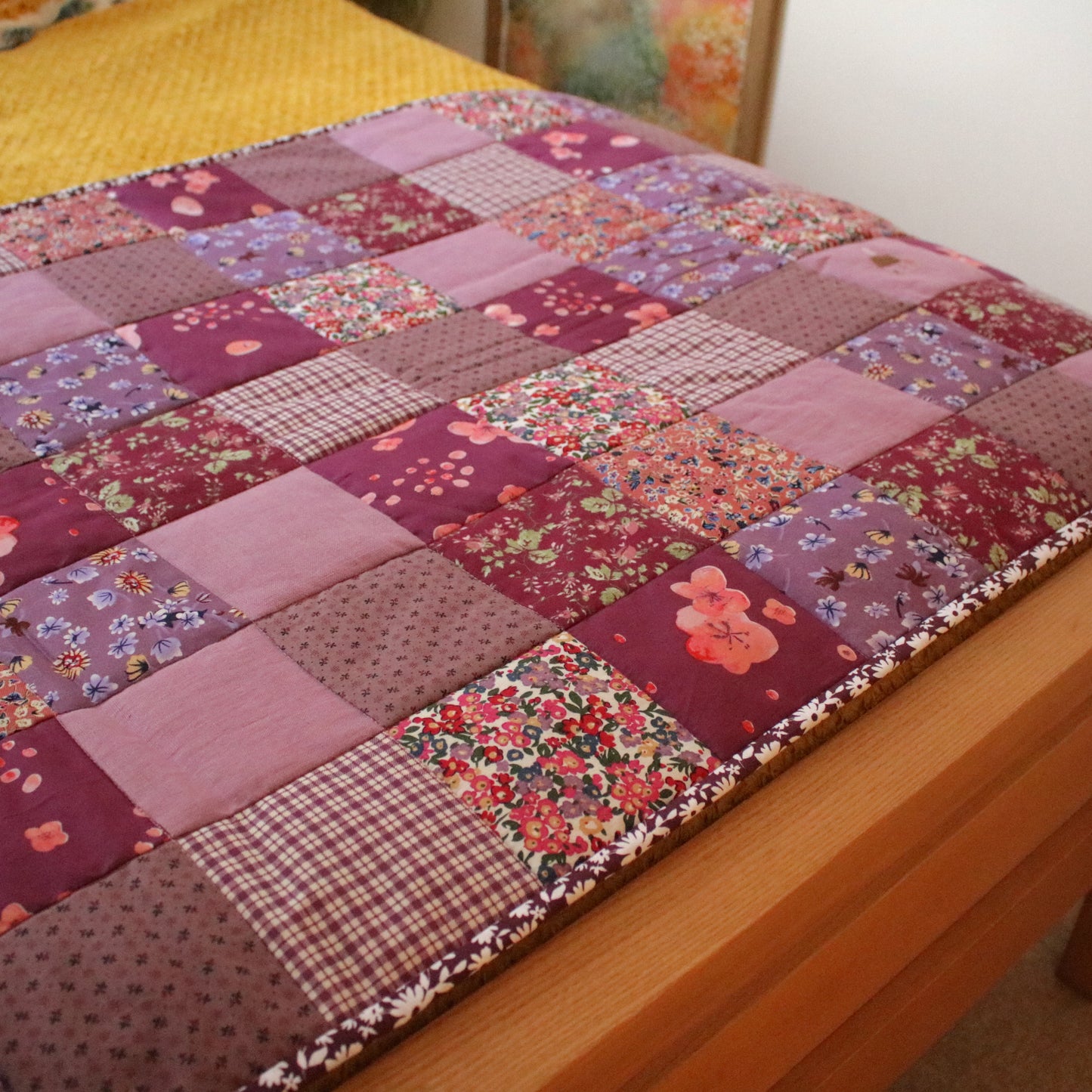 Heirloom Patchwork Bed Runner with an Embroidery "November Garden"