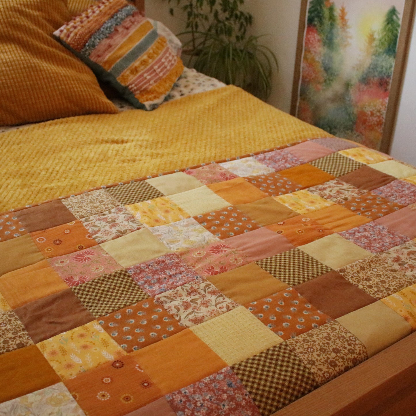 Heirloom Patchwork Bed Runner with an Embroidery "Marigold"