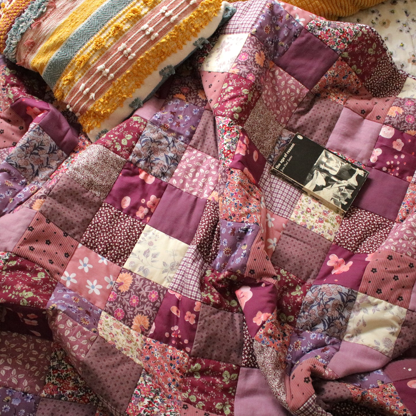 Heirloom Patchwork Blanket with an Embroidery "November Garden"