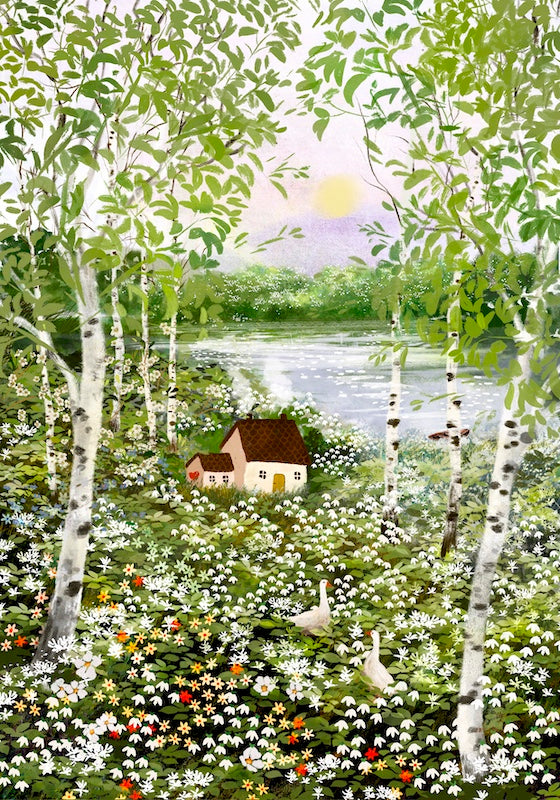 Giclee Fine Art Print "Birch Trees and Spring Flowers"