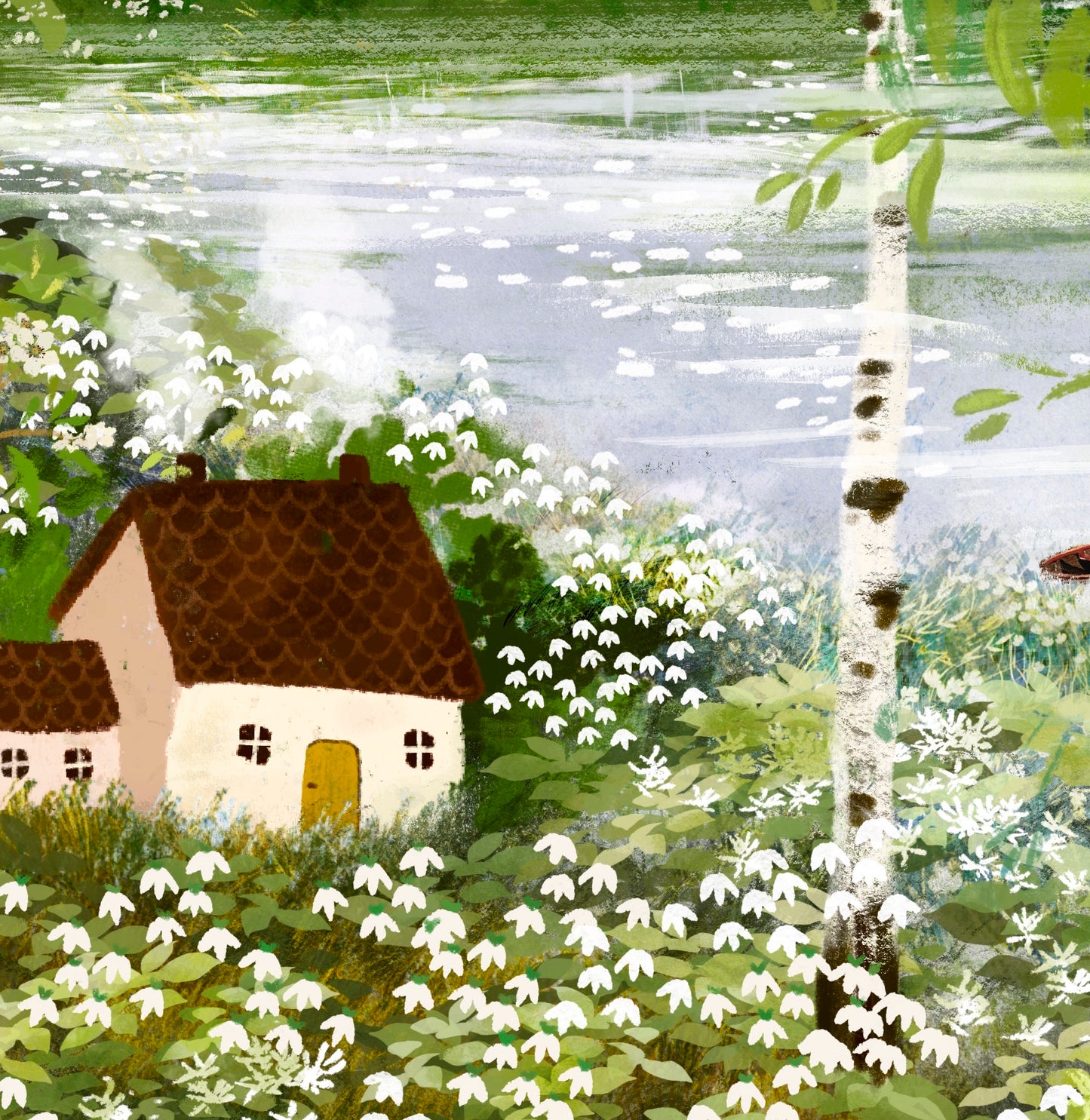 Giclee Fine Art Print "Birch Trees and Spring Flowers"