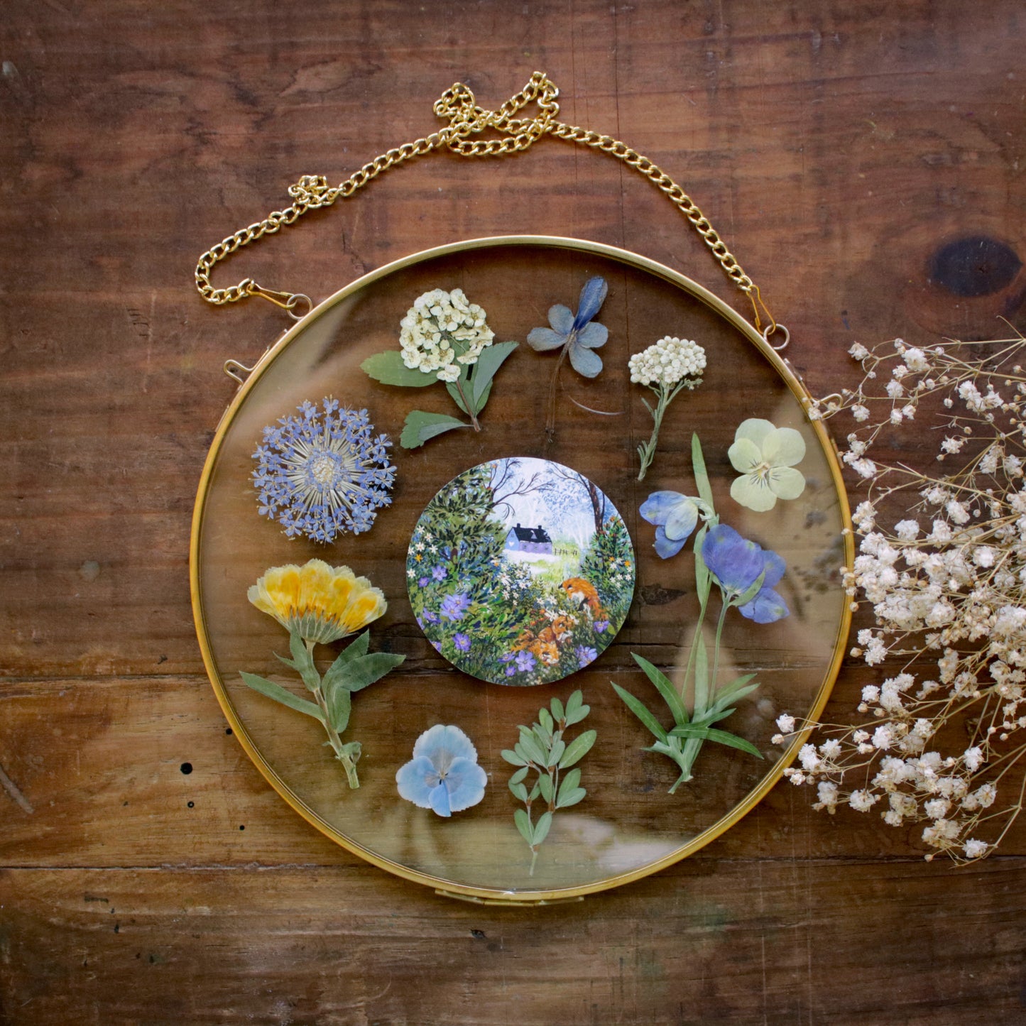 Pressed flower frame with Thawing Woodland art print