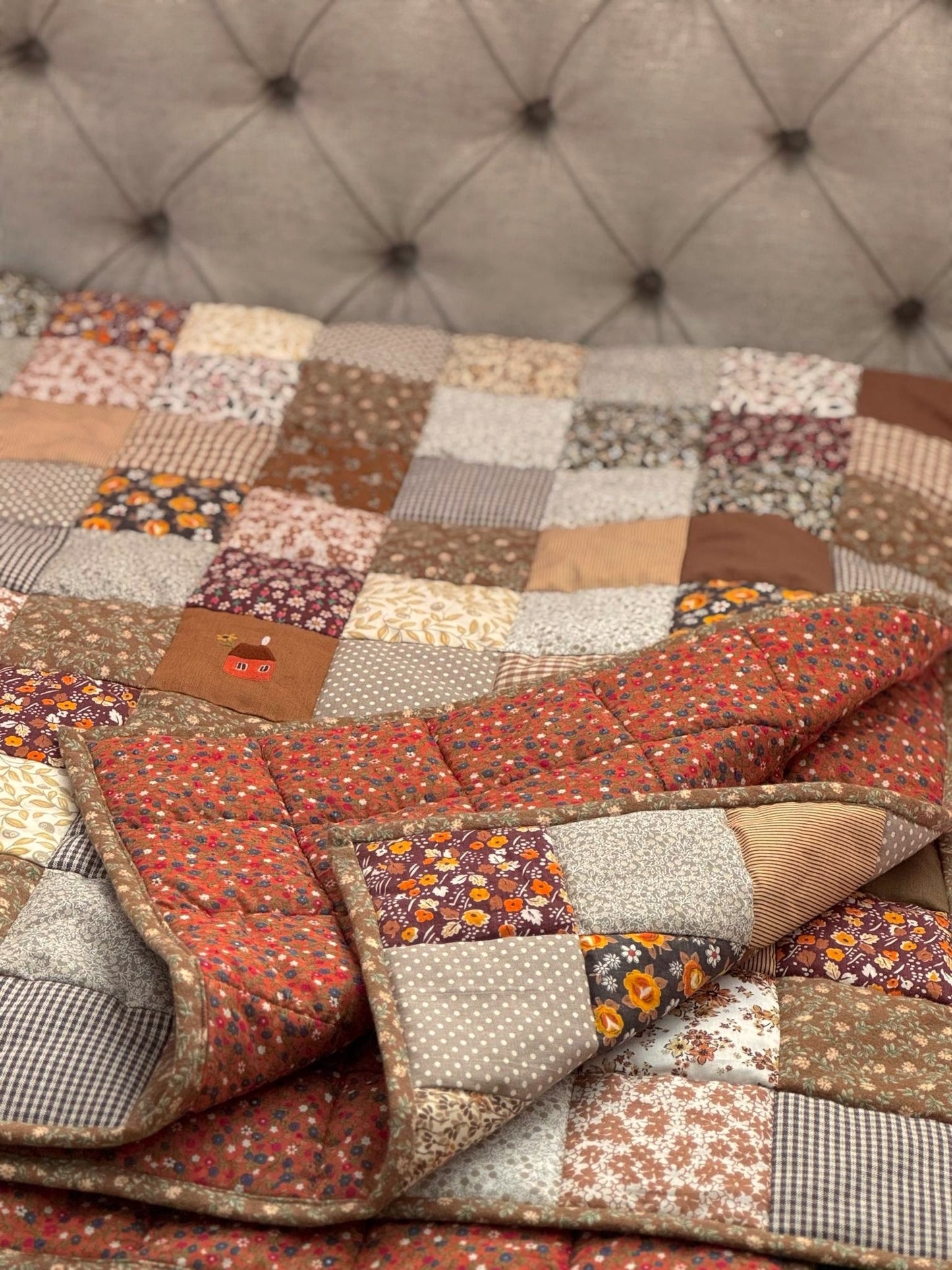 Heirloom Patchwork Blanket with an Embroidery "Autumn Days"