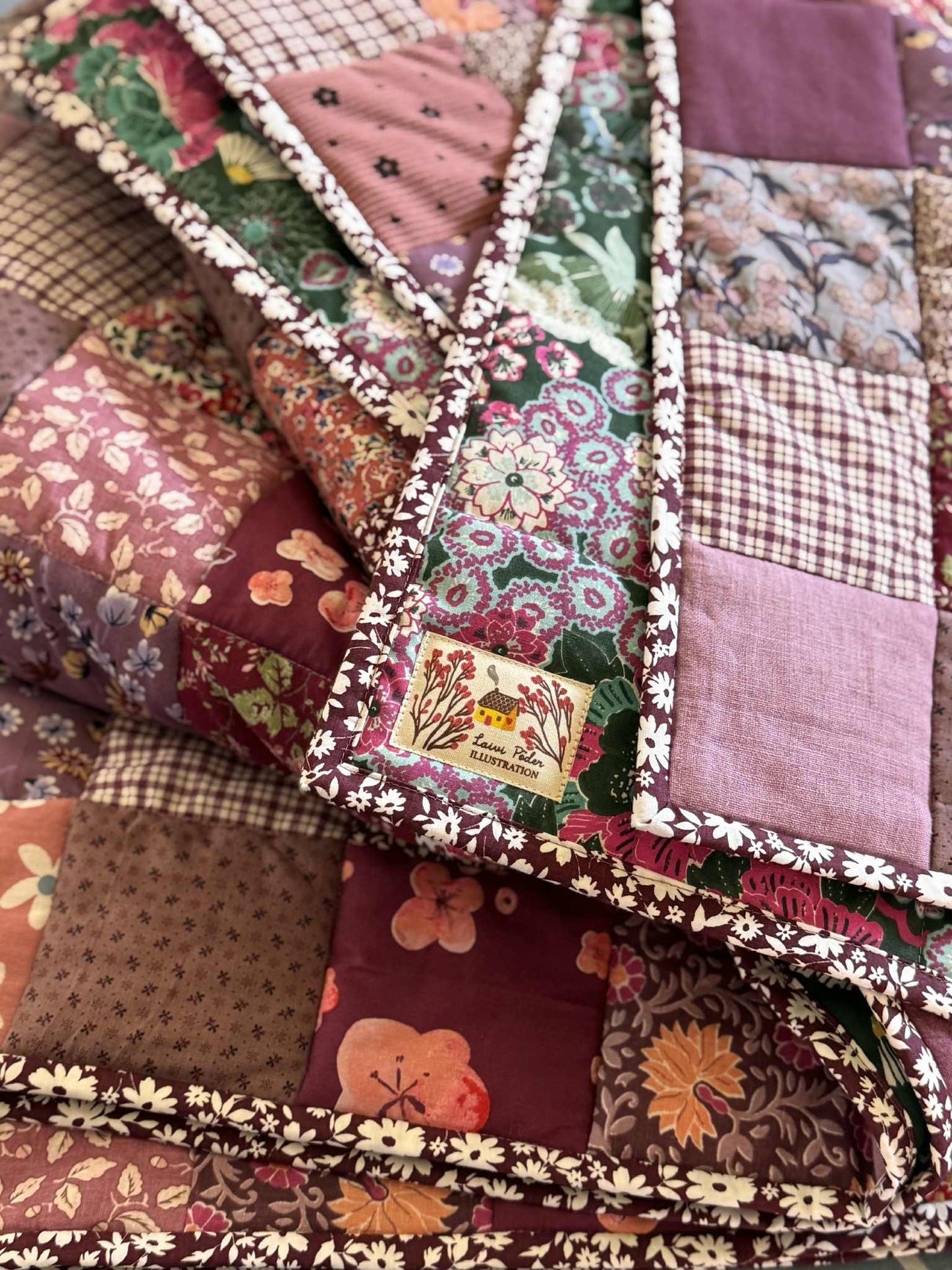 Heirloom Patchwork Blanket with an Embroidery "November Garden"