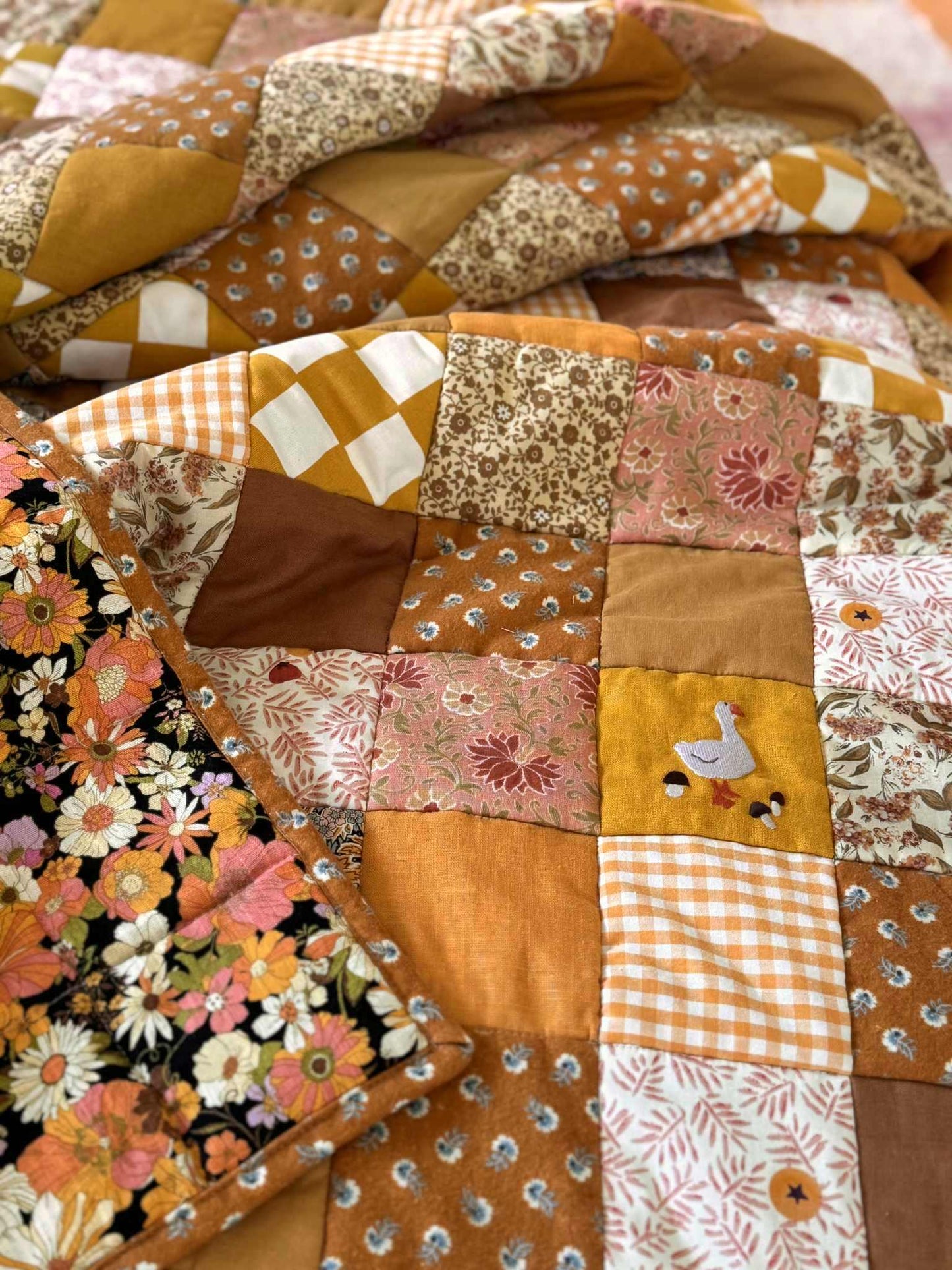 Heirloom Patchwork Blanket with an Embroidery "Marigold"
