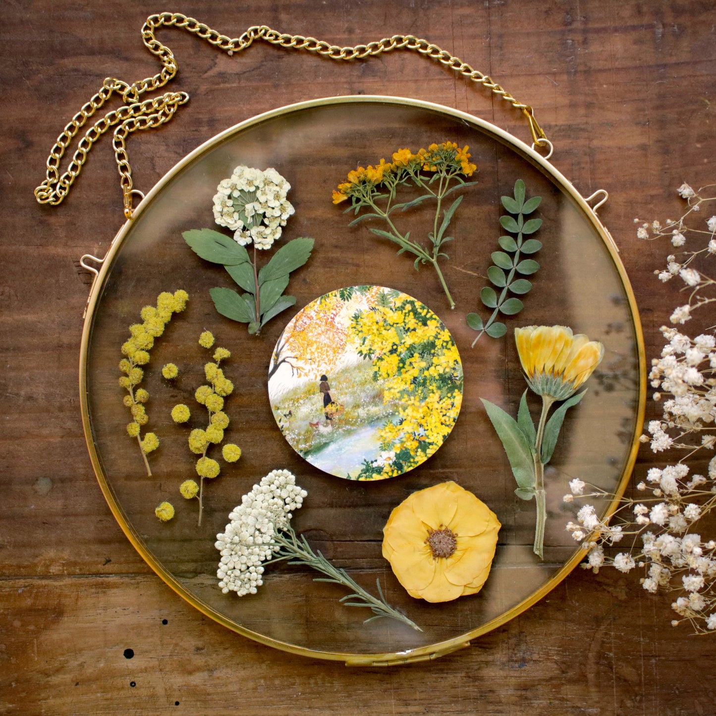 Pressed flower frame with Blooming Riverside art print