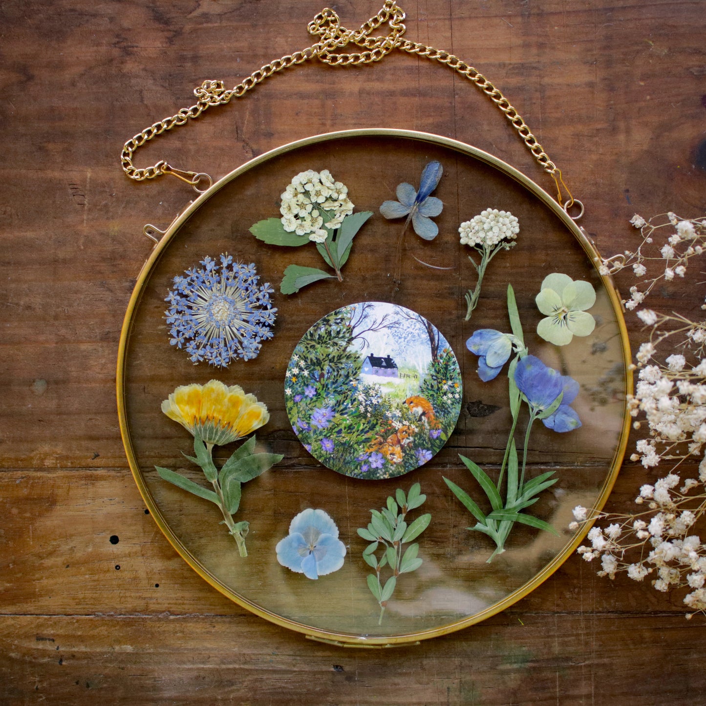 Pressed flower frame with Thawing Woodland art print