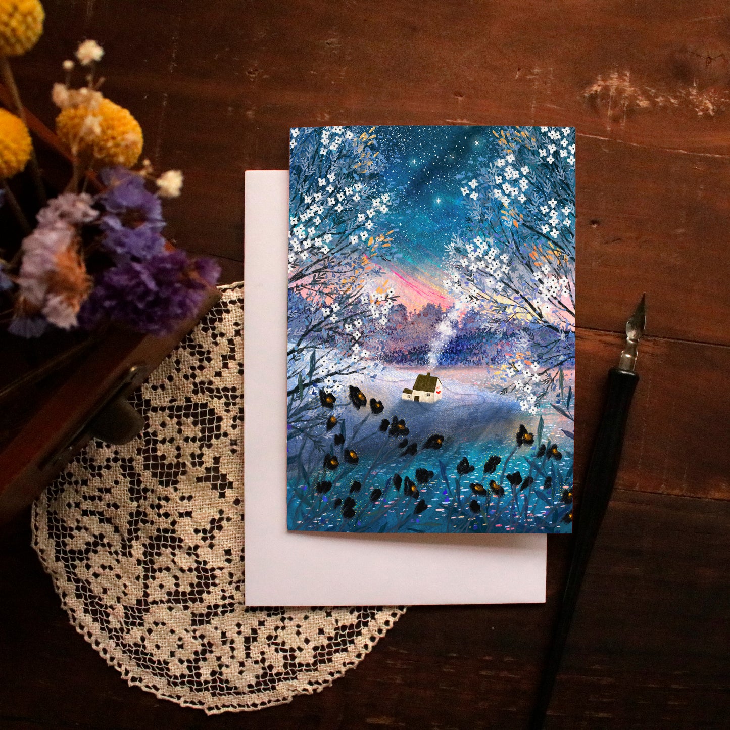 Greeting Card set of 4 "Snowy Winter Nights"