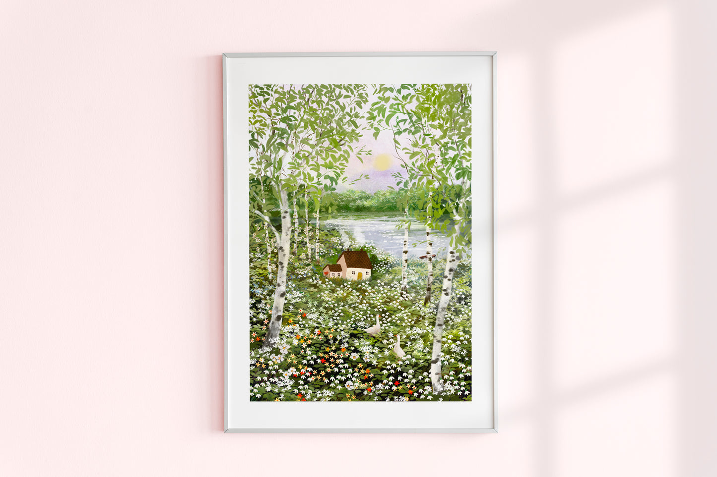 Giclee Fine Art Print "Birch Trees and Spring Flowers"