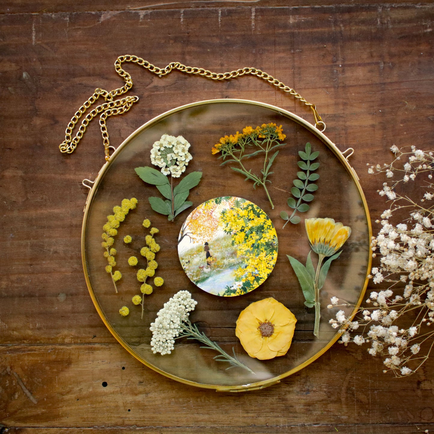 Pressed flower frame with Blooming Riverside art print