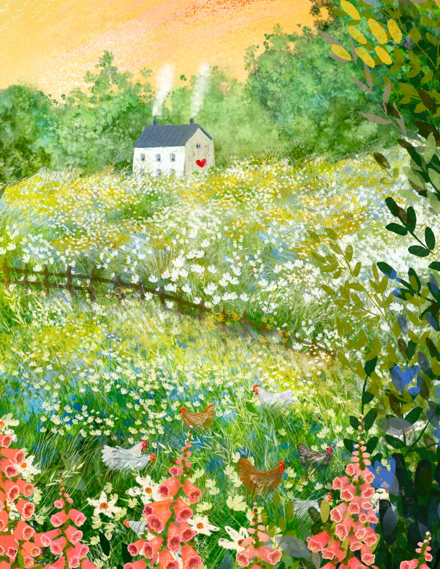Giclee Fine Art Print "Foxglove and Chickens"