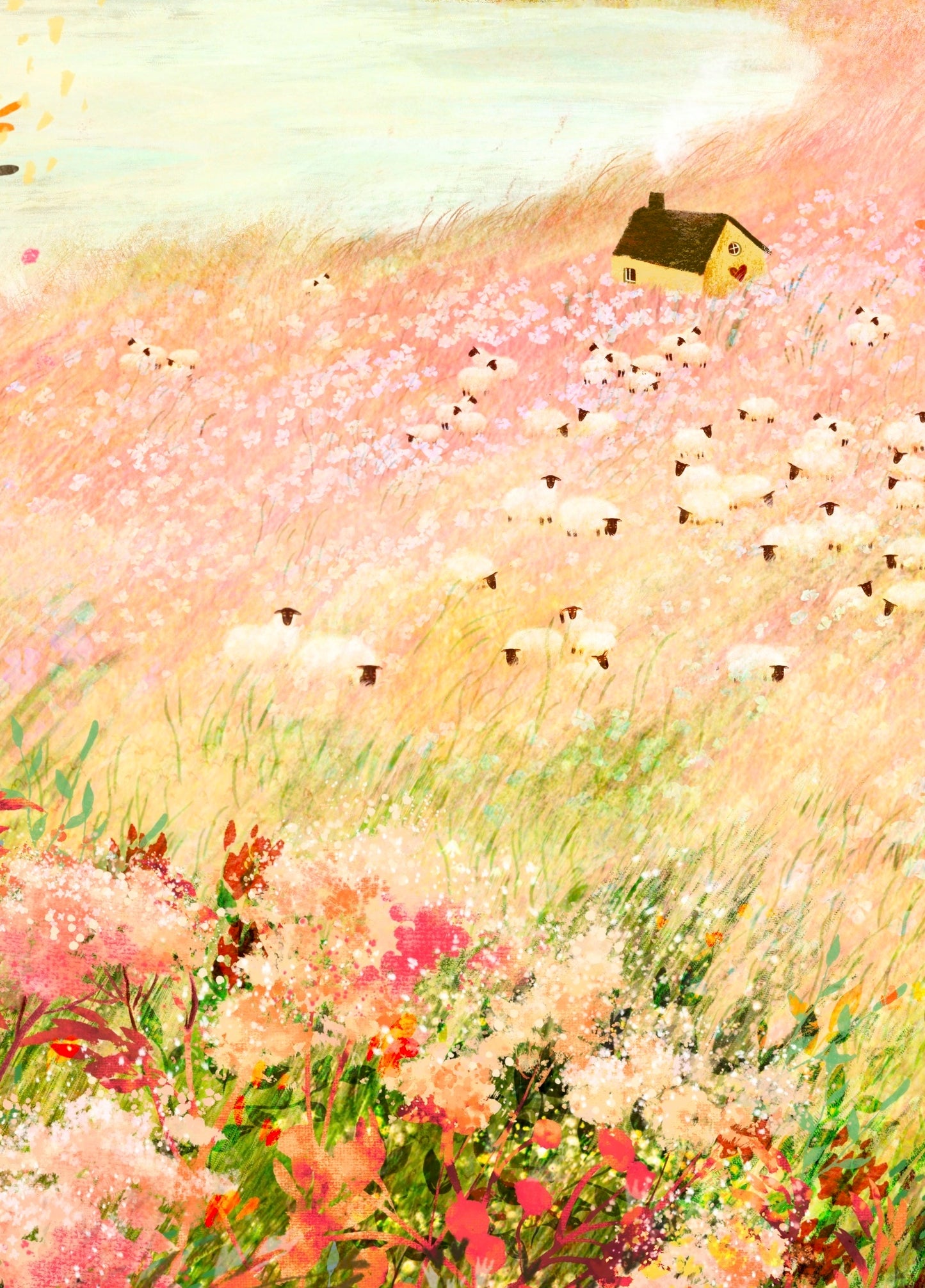 Giclee Fine Art Print "Cottage and Pink Fields"