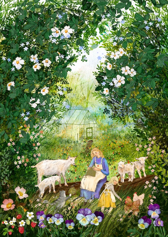 Giclee Fine Art Print "Goats and Pansies"