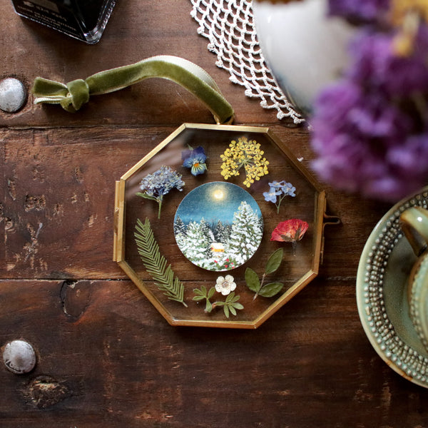 Mini Octagon Pressed flower frame with Moonbeams art print