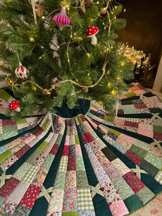 Heirloom Quilted Christmas Tree Skirt with an Embroidery