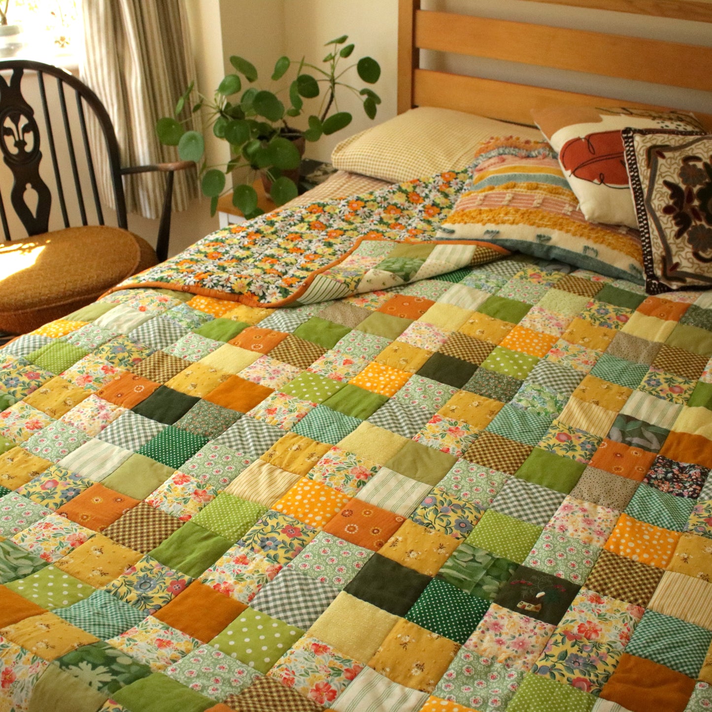 Heirloom Patchwork Blanket with an Embroidery "Pansy"