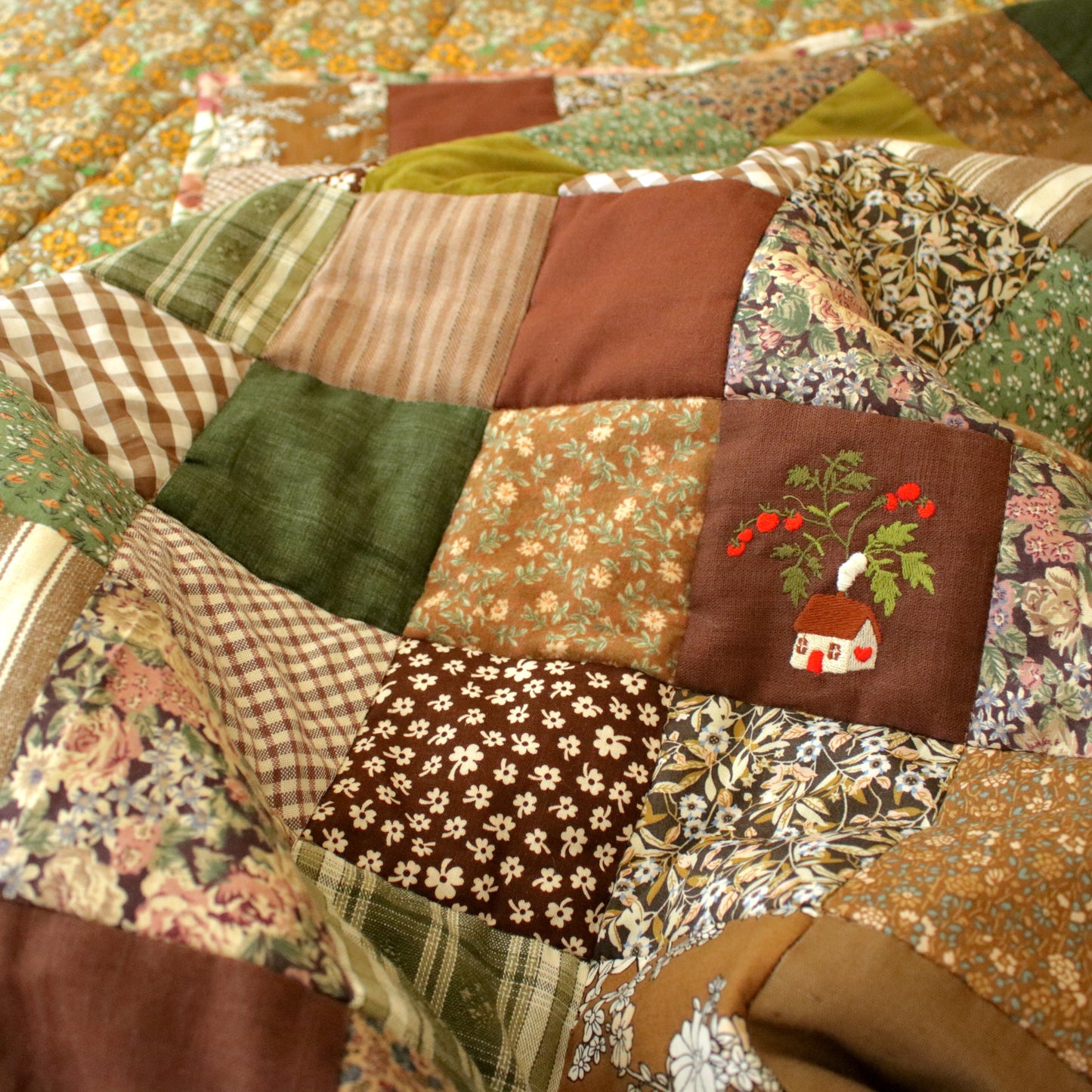 Heirloom Patchwork Blanket with an Embroidery "Oak Tree"