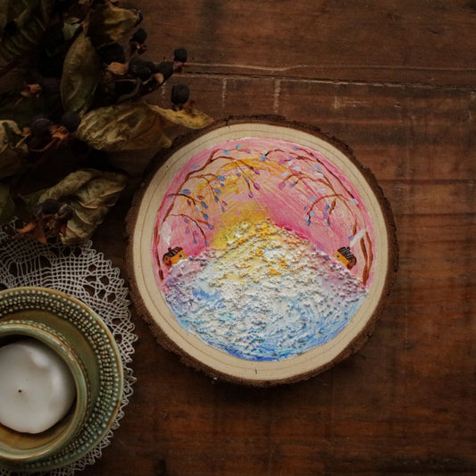 Original Woodslice Painting "Snowhill Friends"