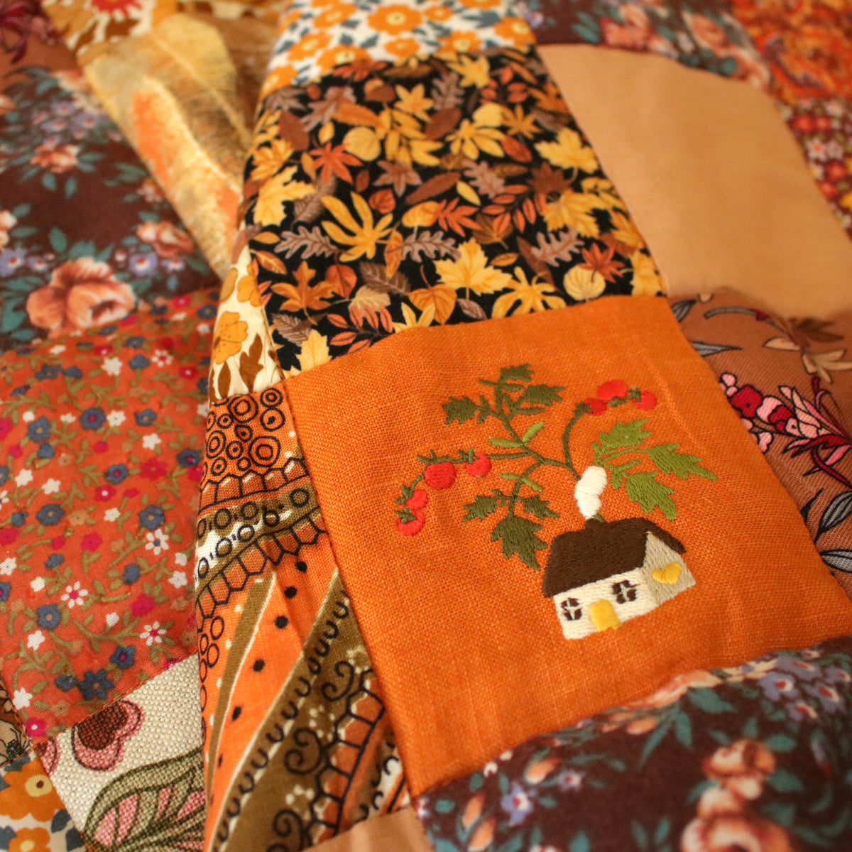 Heirloom Patchwork Blanket with an Embroidery "Marigold"