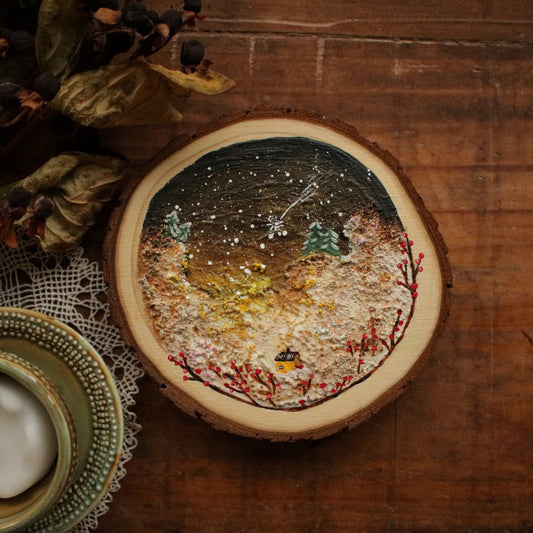 Original Woodslice Painting "Glowing Winter Night"