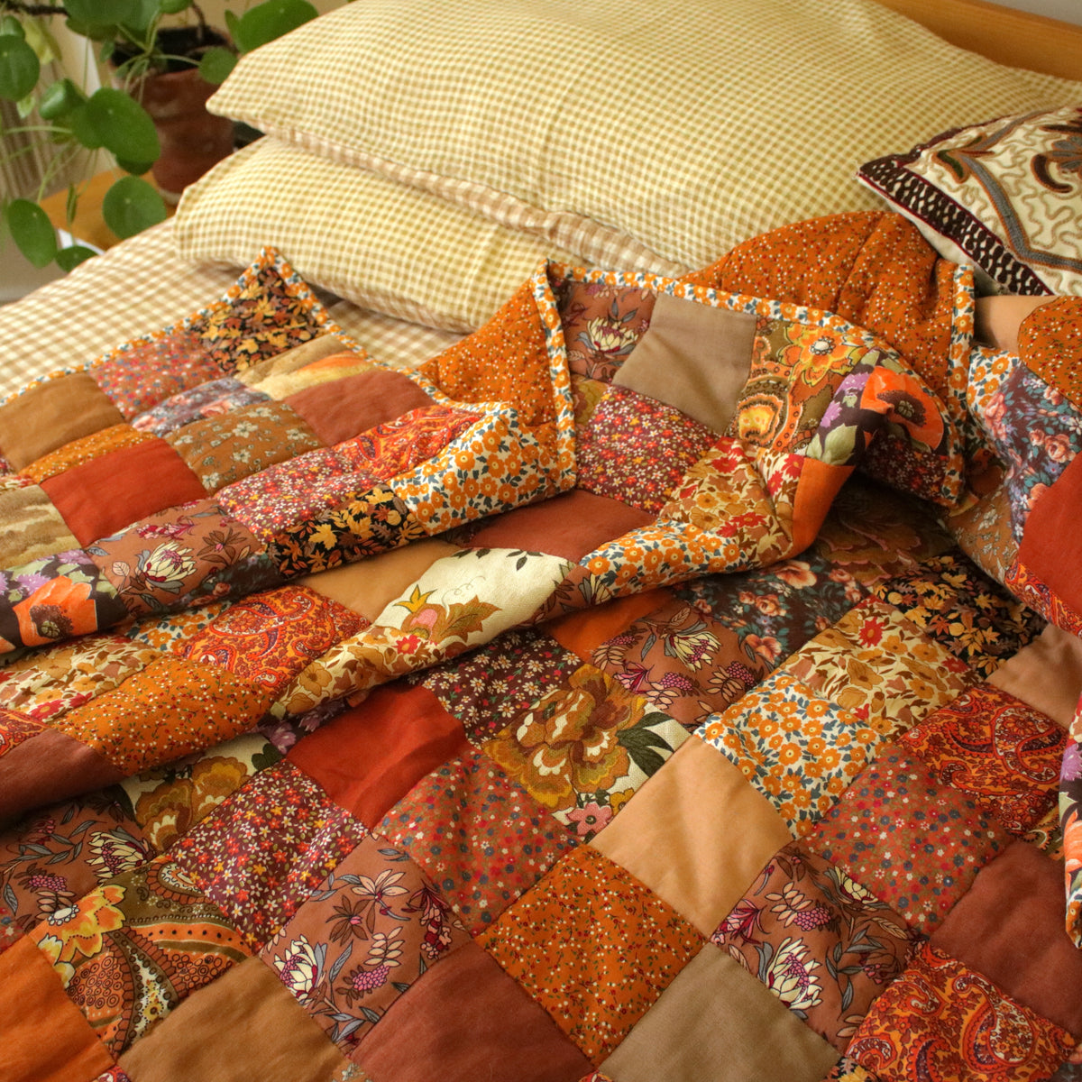 Heirloom Patchwork Blanket with an Embroidery "Marigold"