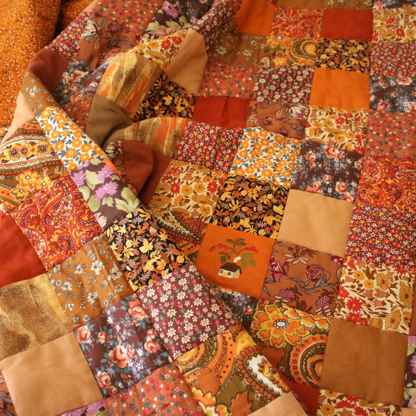 Heirloom Patchwork Blanket with an Embroidery "Marigold"